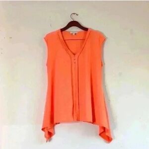 Chaus V-Neck Orange Sleeveless Blouse